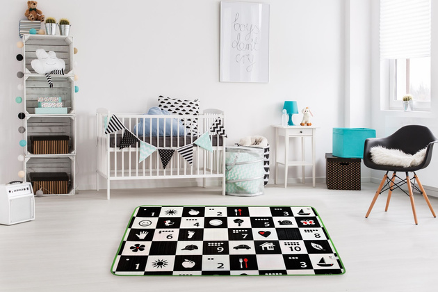 Humbi Schaumstoff doppelseitige Lernmatte Schachbrett Kontrastbilder Polnisches Alphabet 180 x 120 x 1 cm