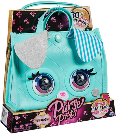 Purse Pets Kleine blaue interaktive Welpentasche mit beweglichen Augen + Sound
