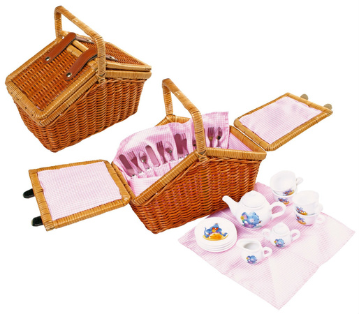 Kleiner Picknickkorb aus Weidengeflecht Foot mit Zubehör romantisch 30 Stück