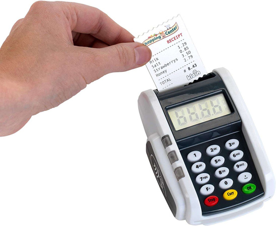 Spielzeug-Zahlungsterminal mit Karten und Belegen