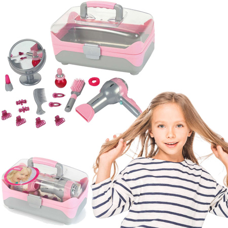 Friseurkoffer Kinder mehrfarbig Braun Haartrockner Akkutrockner Sound Klein