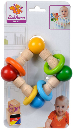 Farbiger Greifling aus Holz mit Beißring