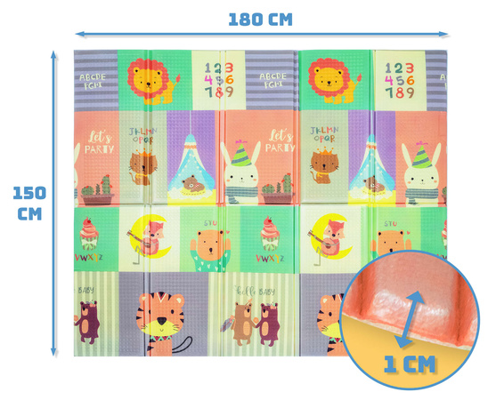 Humbi Doppelseitig faltbare Lernmatte aus XPE-Schaumstoff 180x150x1cm Tiere, Buchstaben, Zahlen Straßen