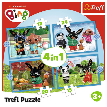 Trefl Puzzle 4in1 Merry Bing buntes Puzzle für die Kleinsten ab 3