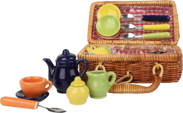 Wicker Picknickkorb Geschirr Besteck 17 Stück Porzellan