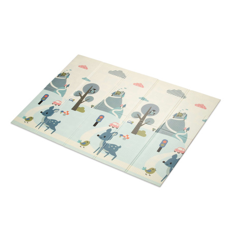 HUMBI Spielmatte Baby, Krabbelmatte, XPE Schaumstoff, Doppelseitig, Flatbar, Wasserdicht, Extra Größe, Teppich Babymatte, Rutschfest, 200x180x1 cm Pastellfarbene Straßenbäume, Hirsche, kontrastierende Bilder