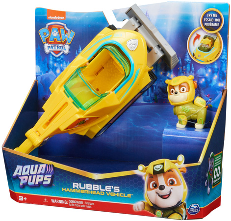 Spin Master Paw Patrol Aqua Pups Hammerfisch-Fahrzeugset mit Rubble-Figur