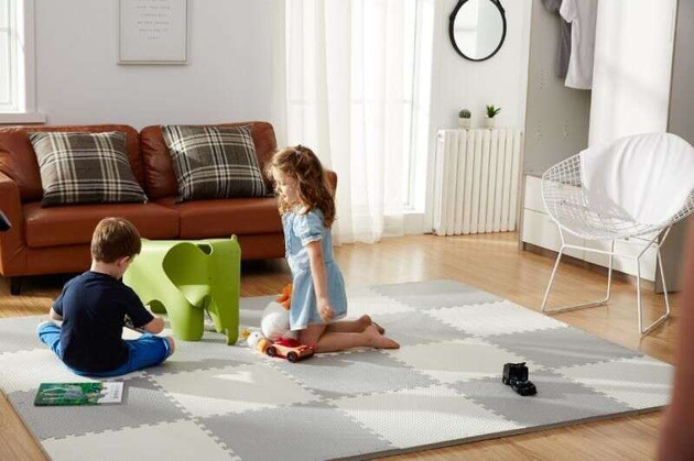 Humbi Schaumstoffbodenmatte 120x120 Großes wasserdichtes sicheres Schaumstoffpuzzle 4 Stück graphit, weiß