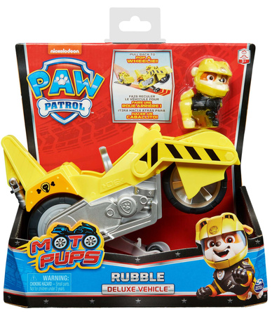 Paw Patrol 2-in-1 Rubble Deluxe Moto Pups Motopies Gelbes Motorradfahrzeug + Figur