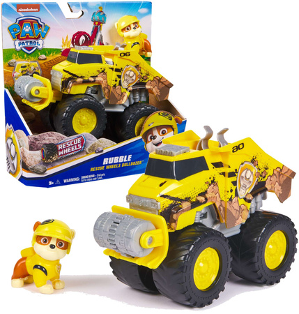 Paw Patrol Rescue Wheels Baufahrzeug mit Rubble Figur 6cm