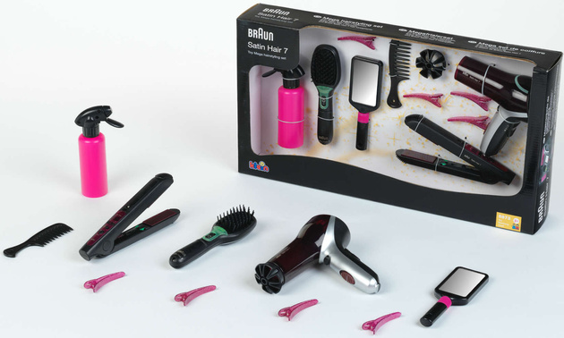 BRAUN Friseurset 7in1 für Kinder Haartrockner Klein Glätteisen + Clips