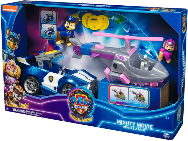 Paw Patrol The Mighty Kinofilm Großes Kinofilm Fahrzeuge Set Hundefiguren Skye Chase 2er Pack Polizeiwagen Hubschrauber