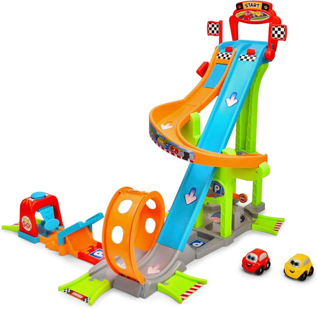 Große Garage Car Track Set mit Launcher und ABC-Schleife + 2 Cars