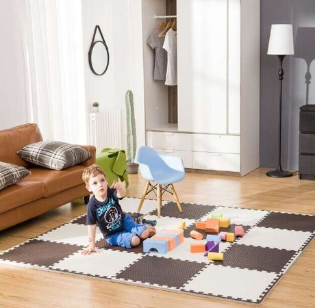 Humbi Schaumstoffbodenmatte 180x180 Großes wasserdichtes sicheres Schaumstoffpuzzle 9 Stück gelb, grau, schwarz