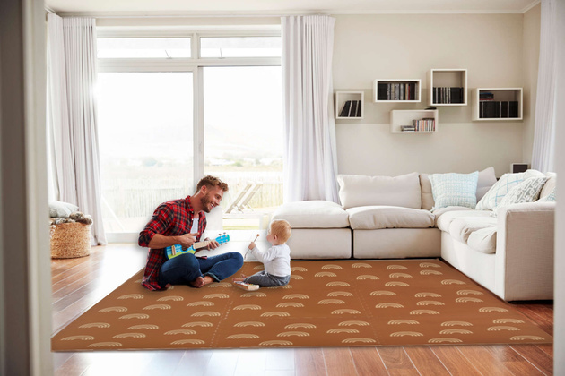 Humbi Schaumstoffbodenmatte 180x180 Großes wasserdichtes sicheres Schaumstoffpuzzle 9 Stück braune Bögen Regenbogen