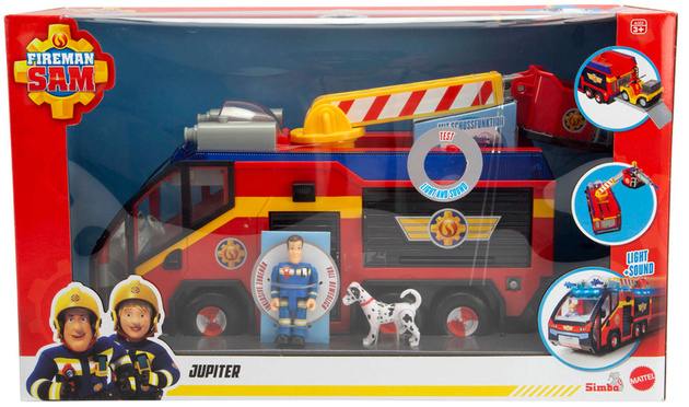Feuerwehrmann Sam Set Großes Feuerwehrauto Jupiter interaktives Auto + 2 Figuren Licht Sound