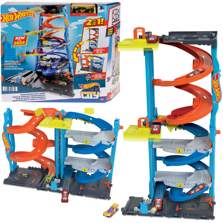 Hot Wheels City transformierbares Rennsportturm-Set + Fahrzeug