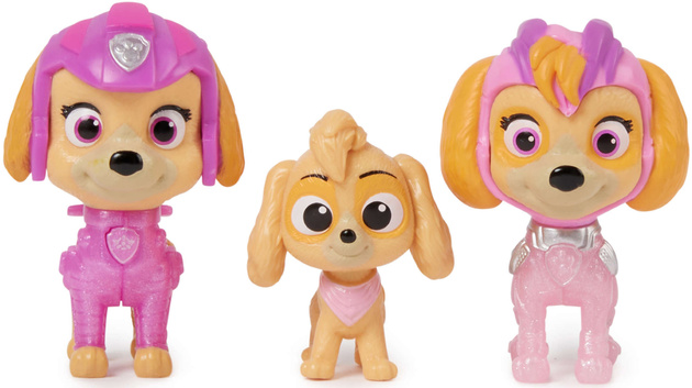 Paw Patrol Movie 3 Mighty Set von 3 kleinen Figuren Hund Skye Welpe Rosa Welpe