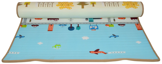 Humbi Doppelseitige pädagogische Schaumstoffmatte, 180 x 150 x 2 cm, pastellfarben, dick, Straßentiere