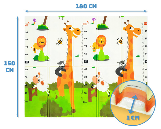 Humbi Doppelseitig faltbare Lernmatte aus XPE-Schaumstoff 180x150x1cm Giraffen, Masern, Teddybären, Füchse, Hirschhunde