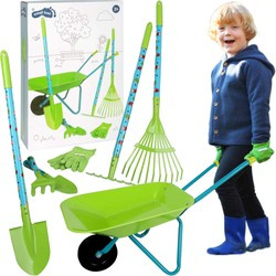 Großes Gartenset mit Schubkarre und grünen Werkzeugen für Kinder zur Gartenarbeit
