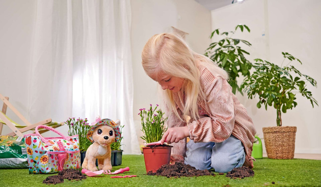 Chi Chi Love Maskotka Plüsch Happy Gardener Hund mit Handtasche + Zubehör Simba