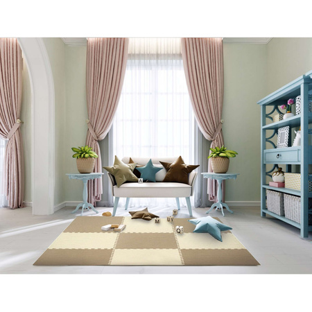 Humbi Schaumstoffbodenmatte 180x180 Großes wasserdichtes sicheres Schaumstoffpuzzle 9 Stück creme, beige