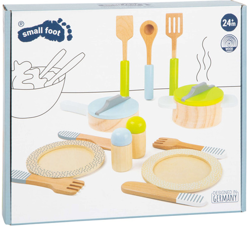 Kleine Fußtöpfe und -pfannen, Satz mit 15 Teilen