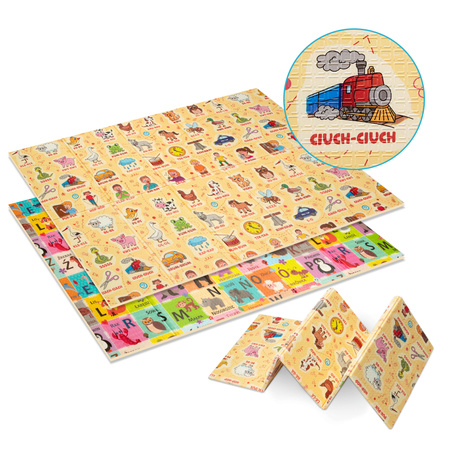 Humbi Thick Education Mat 2in1 aus XPE-Schaumstoff 180x120 Onomatopoeia Polnisches Alphabet Tiere