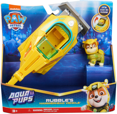 Spin Master Paw Patrol Aqua Pups Hammerfisch-Fahrzeugset mit Rubble-Figur