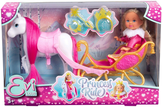 Evi Love Princess ride kleines Set Puppe in Kutsche Pferd + Zubehör