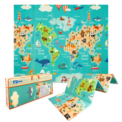 Humbi Doppelseitig faltbar pädagogische XPE Schaumstoffmatte 200x180x1 Weltkarte Straßen