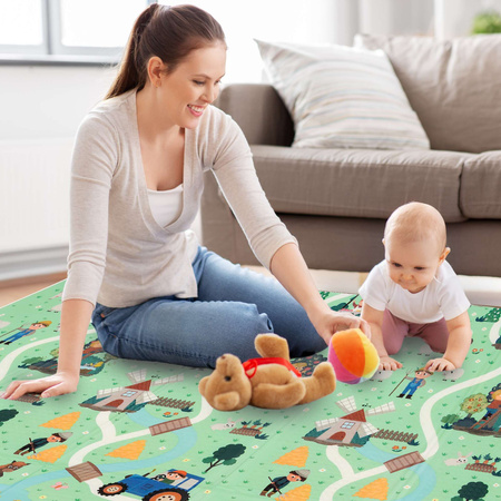 HUMBI Spielmatte Baby, Krabbelmatte, XPE Schaumstoff, Doppelseitig, Flatbar, Wasserdicht, Extra Größe, Teppich Babymatte, Rutschfest, 180x200 cm, Dorf und Wald