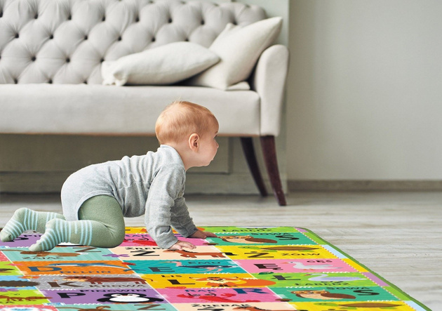 Humbi Schaumstoff doppelseitige Lernmatte Schachbrett 3in1 Polnisch Alphabet Zahlen Bilder Kontrastreich schwarz und weiß 180 x 200 x 1 cm