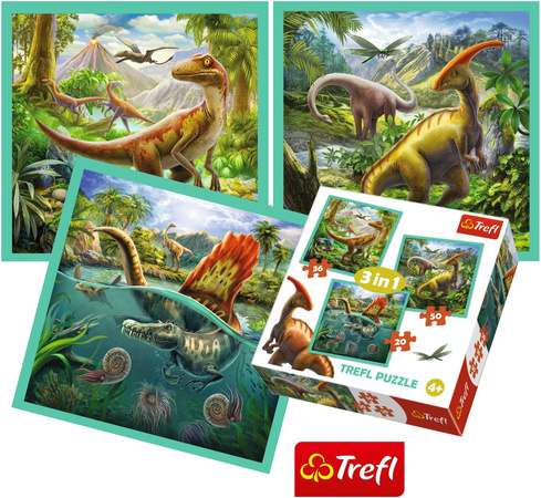Trefl Puzzle 3in1 Die außergewöhnliche Welt der Dinosaurier 34837 106 Elemente