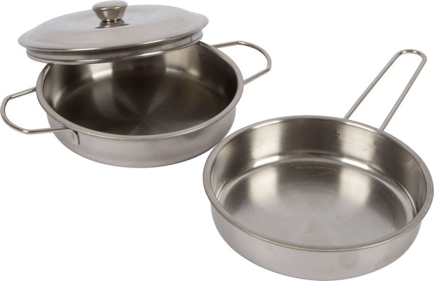 Kleines Fußkochset mit Schürze Topf und Pfanne