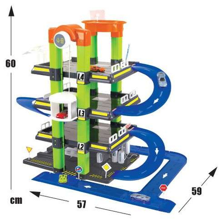 Mochtoys Große Garage Rutschbahn Parkplatz für Kinder 4 Ebenen mit Fahrbahn