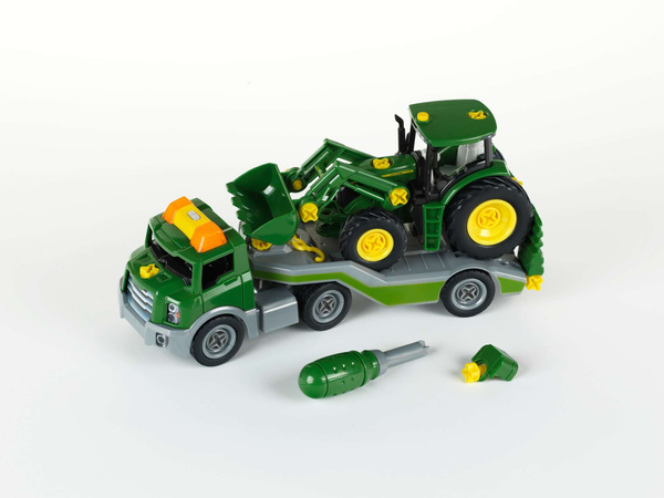 Klein 3908 John Deere Traktor auf Anhänger zum Wenden Licht + Sound