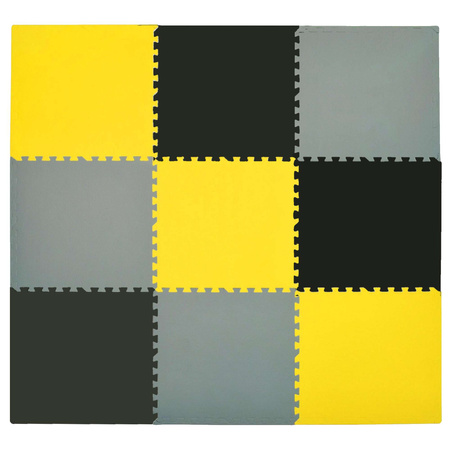 Humbi Schaumstoffbodenmatte 180x180 Großes wasserdichtes sicheres Schaumstoffpuzzle 9 Stück gelb, grau, schwarz