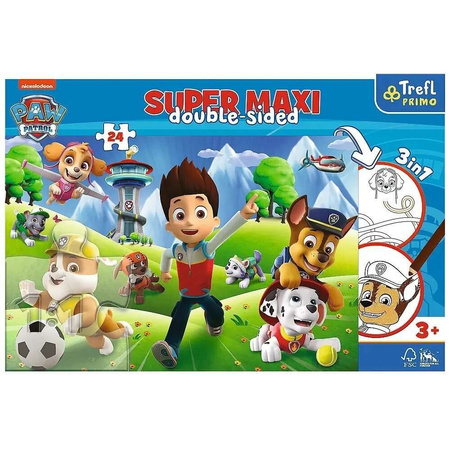 Doppelseitiges Puzzle 24 Teile Super Maxi Adventures of Dog Patrol 3in1