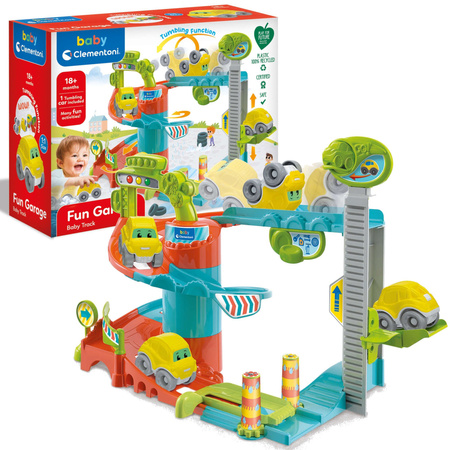 Großes verspieltes buntes Garagenset mit Aufzug und Autowaschanlage + gelbes Auto Clementoni Baby 