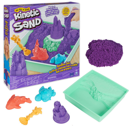 Kinetic Sand Kunststoff kinetische Sandburg Set mit lila Sand + Formen Tablett und Zubehör Spin Master