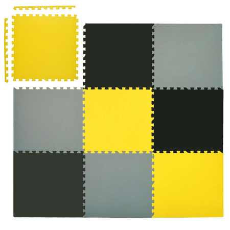 Humbi Schaumstoffbodenmatte 180x180 Großes wasserdichtes sicheres Schaumstoffpuzzle 9 Stück gelb, grau, schwarz