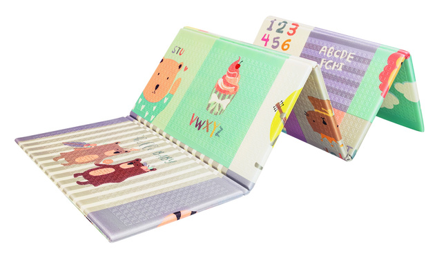 Humbi Doppelseitig faltbare Lernmatte aus XPE-Schaumstoff 120x180x0,8cm Tiere, Buchstaben, Zahlen Straßen