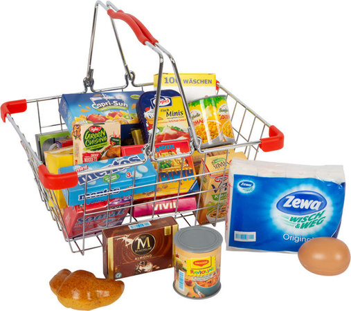 Kleiner Fuß-Einkaufskorb mit Zubehör für Lebensmittel