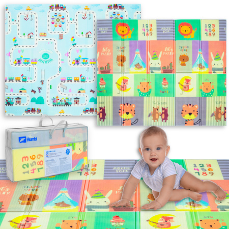 HUMBI Kinder Baby Spielmatte Krabbelmatte XPE Schaumstoff Doppelseitig Flatbar Abwaschbar Spielteppich 150x180x1cm Tiere Buchstaben Zahlen Straßen