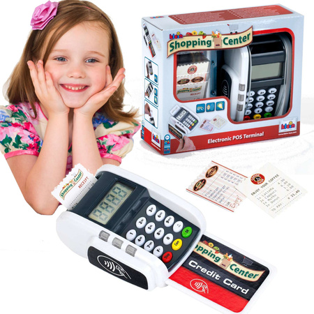 Spielzeug-Zahlungsterminal mit Karten und Belegen