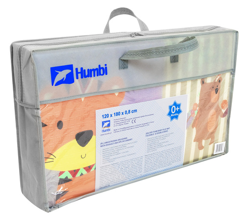Humbi Doppelseitig faltbare Lernmatte aus XPE-Schaumstoff 120x180x0,8cm Tiere, Buchstaben, Zahlen Straßen