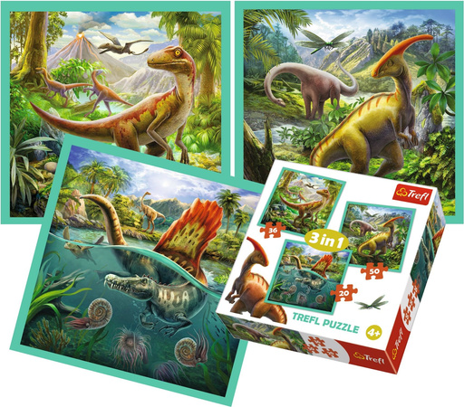 Trefl Puzzle 3in1 Die außergewöhnliche Welt der Dinosaurier 34837 106 Elemente