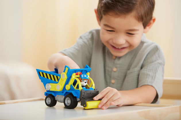 Paw Patrol Rubble und seine Crew Rubble&Crew Wheeler Baufahrzeug Blauer Kipplaster mit Figur 6cm